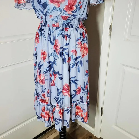 KATE and LILY Size 14 Blue Floral Scoopneck Women's Midi Dress - Picture 4 of 10